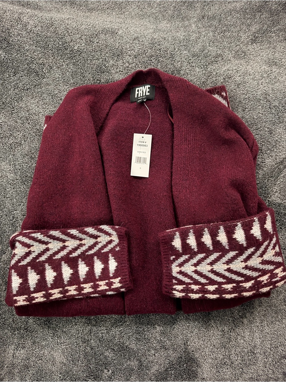 FRYE Dark Red/ Burgundy Open-Front Knit Cardigan